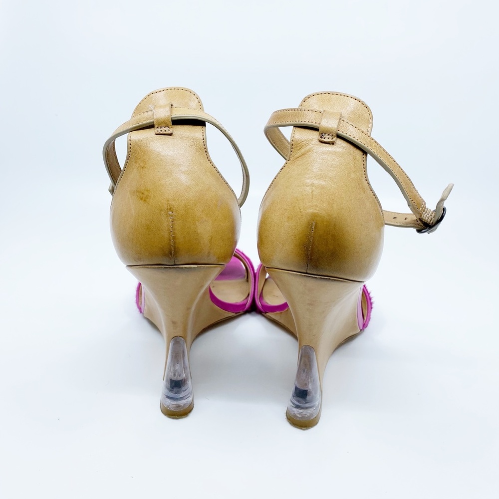 sigerson morrison • pink fuchsia haircalf tan dali lucite wedge heel sandals 9.5 - Picture 5 of 16